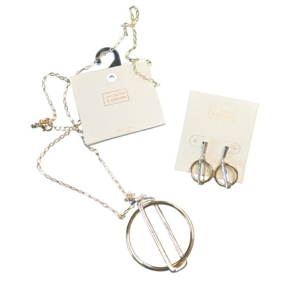 14th & Union Nickel-Free Necklace & Earrings Set Silver Gold Tone - Picture 1 of 9